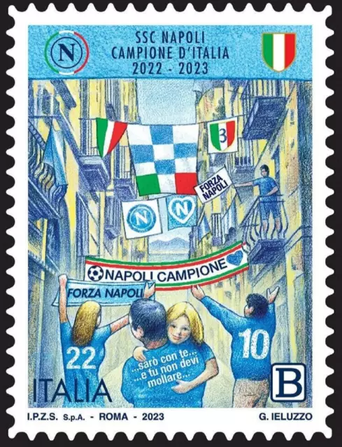 Italia 2023 Napoli Campione D'italia 2022-2023 Scudetto Calcio Francobollo Nuovo