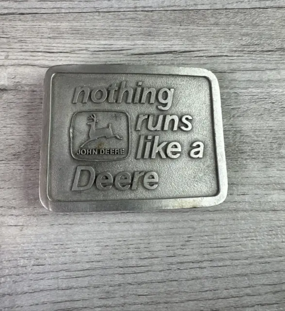 Vintage 1975 JOHN DEERE "Nothing Runs Like a DEERE" Belt Buckle Silver Tone