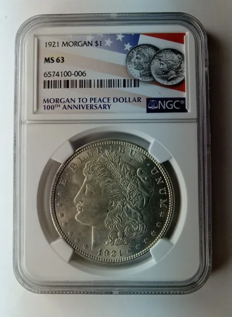 MS63 1921  Morgan Silver Dollar NGC - Flag Graded Label 2021 Label Philadelphia