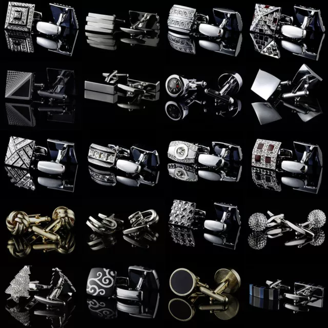 Men's Formal Shirt Cufflinks Silver Black Gold Stainless Fashion Gift Wedding