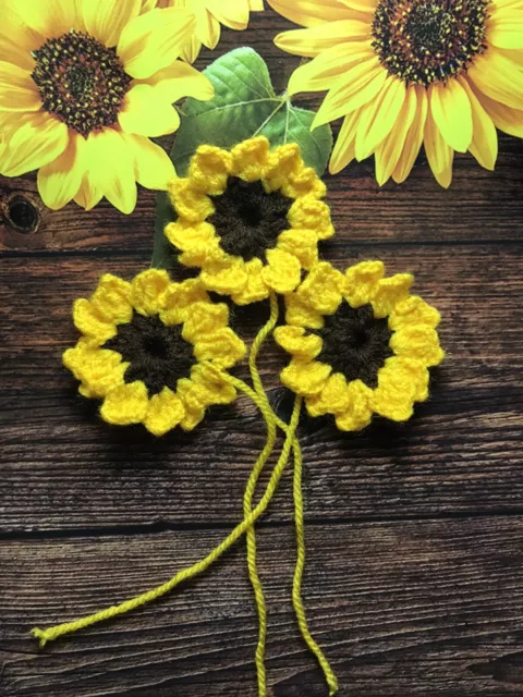 Crochet Sunflower Decor Accessory Applique Small Kids Toy Diy Craft Handmade Set