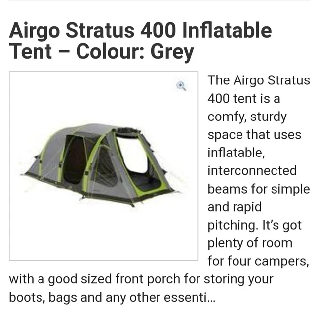 AIRGO STRATUS 400 4 Man Inflatable Tent Carpet Pump Bundle