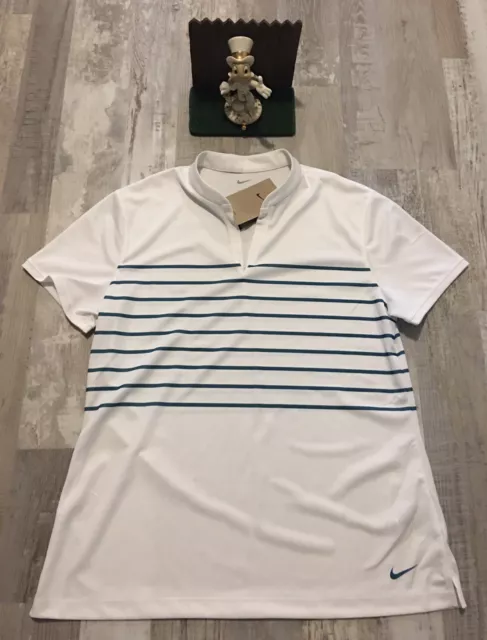 Women's Nike Golf XS Dri-Fit Striped White Green Collared Poly Golf Polo $65