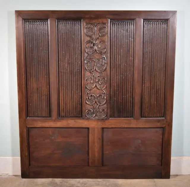 *Antique French Highly Carved Panel in Oak Wood Salvage Headboard