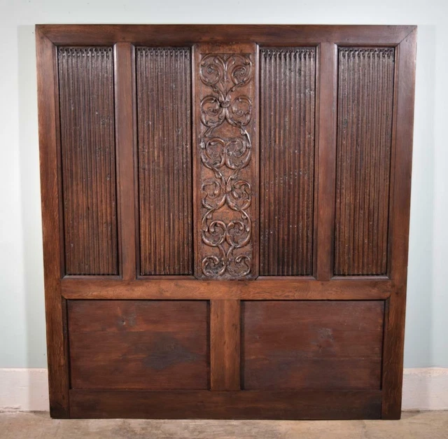 *Antique French Highly Carved Panel in Oak Wood Salvage Headboard