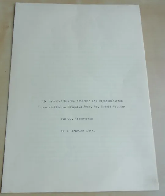 Austrian Akademie Der Wissenschaften: Letter Vienna 1953 An Rudolf Saliger; 2