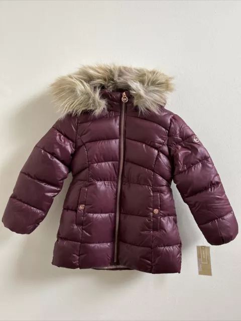 Michael Kors Little Girls Heavy Weight Stadium Coat Wine Size 5/6