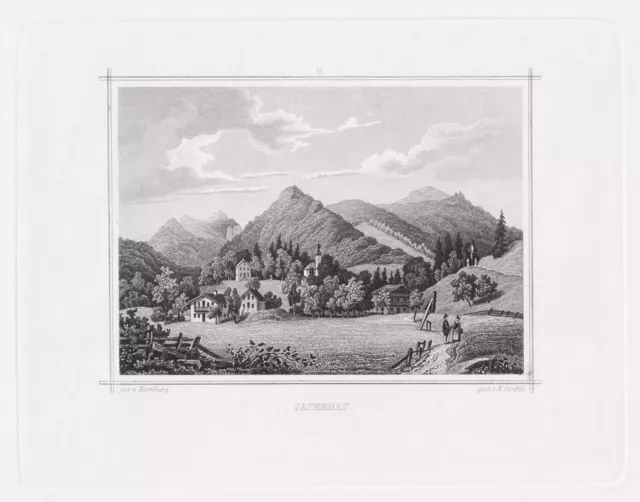 Jachenau Bad Tölz-Wolfratshausen Oberbayern Bayern Stahlstich 1850