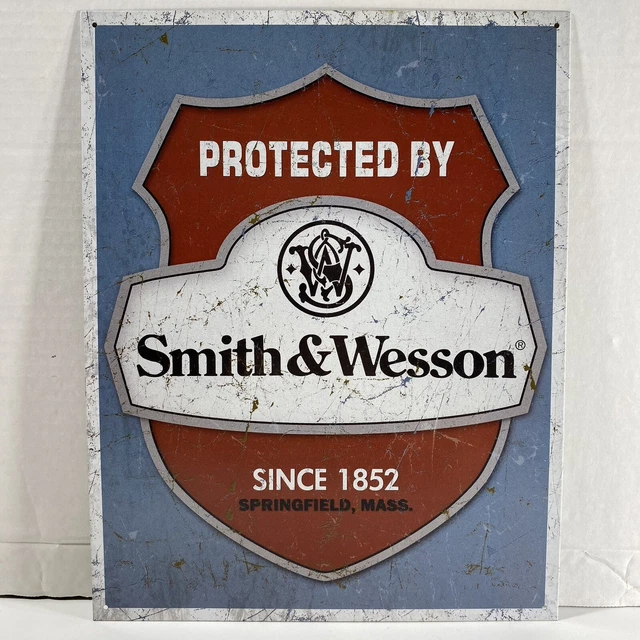 Protected By Smith & Wesson Logo Guns Warning Tin Metal Sign Made USA