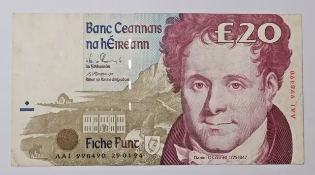 Ireland: Irish Twenty  Pound Note Dated 29.4.1994   Daniel O'connell.