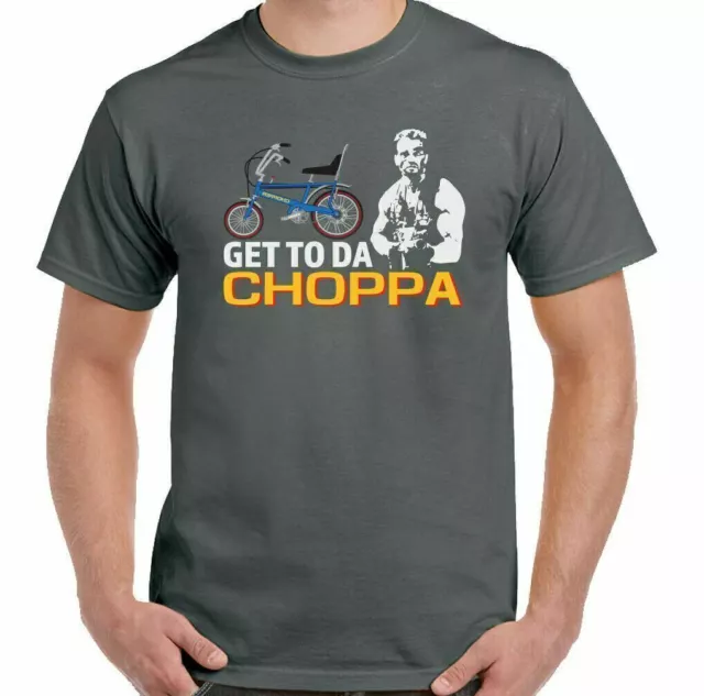 Get To De Choppa T-Shirt Raleigh Vélo Bicyclette Cycle Hommes Drôle Arnie Haut