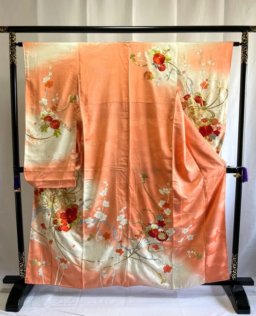 Vintage Japanese Silk kimono - Furisode Kimono robe with beautiful embroidery
