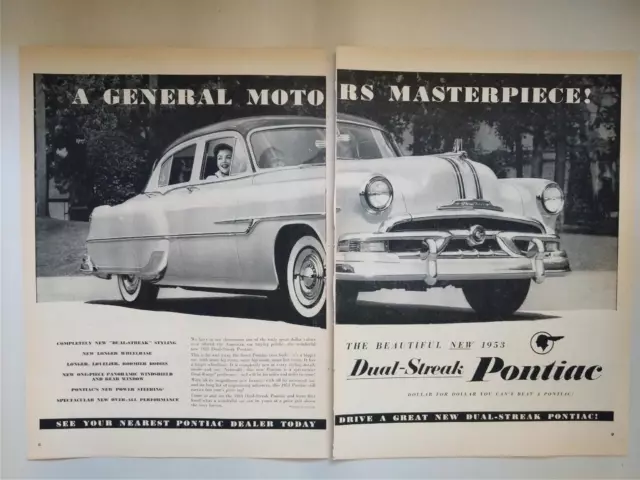1953 DUEL STREAK PONTIAC 2 PAGE SPREAD Vintage Original AUTO Magazine Ad