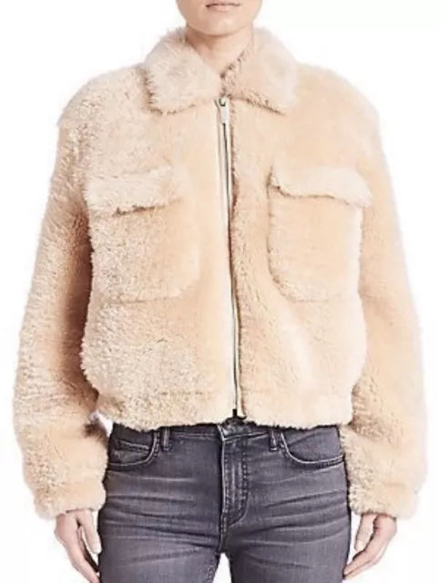 Helmut Lang pinkish creme teddy shearling bomber jacket coat