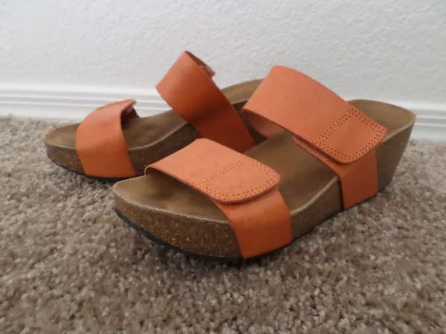 Lola Sabbia Eric Michael Lily orange leather strap cork wedge size 39