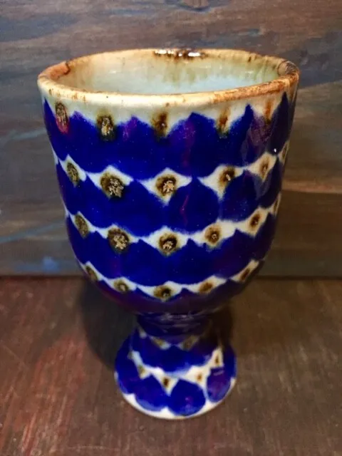 Cocotzin Mexico WINE CUP Ceramic Blue and Brown Glazed Pottery Succulents Cute