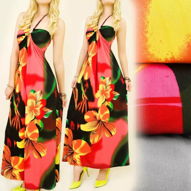 Abito Lungo Estivo da Donna Vestito Floreale Maxi Senza Maniche Fiori Mare Party