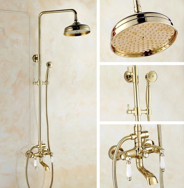 Juego de grifos de ducha de lluvia de baño de color dorado latón egf361