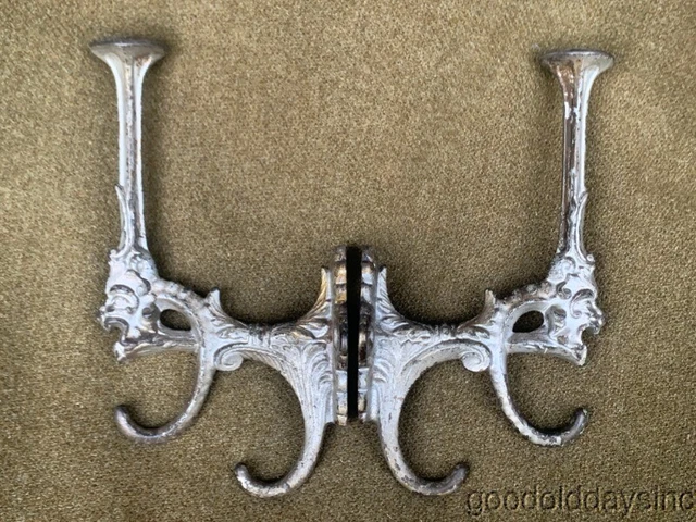 Pair of Cast Iron Hall Tree Hooks w/ Lions Heads Coat Rack Hat Hooks