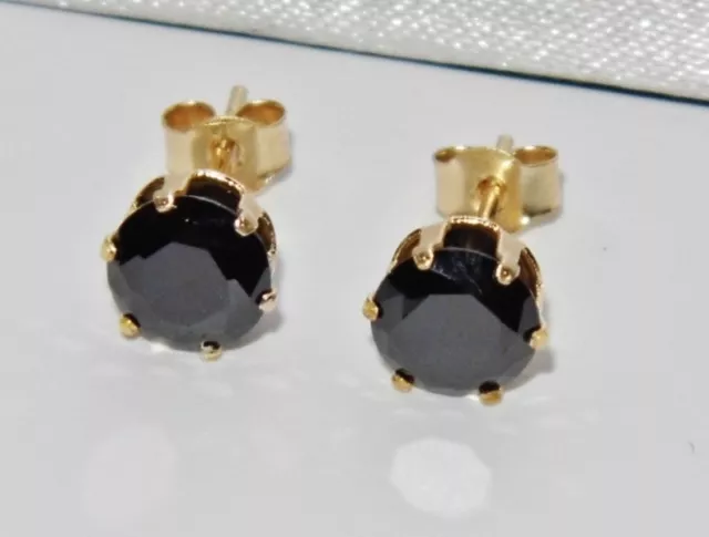 9ct Gold 1.00ct Black Diamond Single Stone Solitaire Stud Earrings - Simulated 3