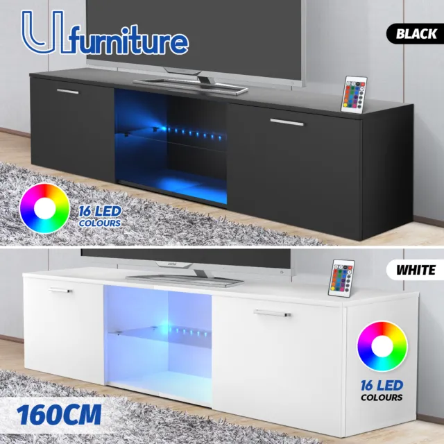 TV Cabinet Entertainment Unit Stand LED Gloss Modern Storage Drawers 2 Doors