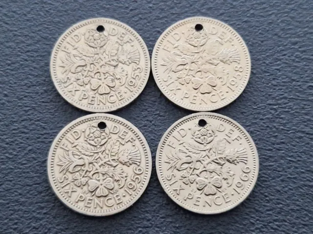 1953-67 Original  British  Six Pence Elizabeth II Lucky Coin Fob   Vintage Gift