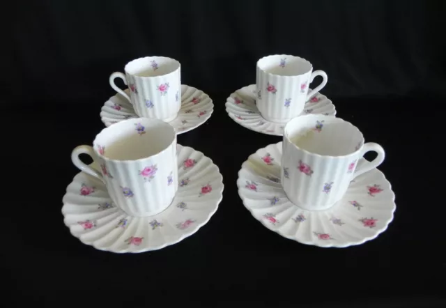 Spode Copeland England DIMITY Demitasse Tea Cups & Saucers (Set of 4) Pink Roses