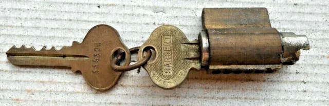 Vintage Sargent Lock Cylinder With  2 original Keys    Locksmith, Collectors