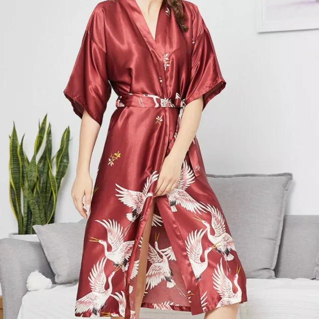 Damen Kunstsatin Seide Kimono Bademantel japanische Nachtwäsche Nachtwäsche Nachthemd