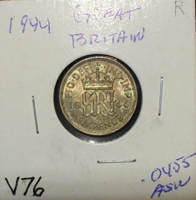 Silver Great Britain 1944 Sixpence Coin