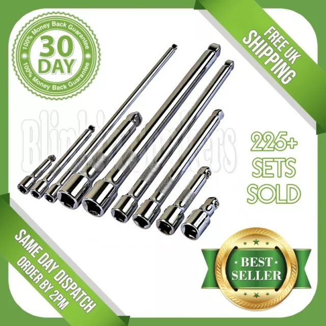 9Pc Wobble Bar Socket Wrench Set Extra Long Extension Tool 1/4" 3/8" 1/2"  Drive