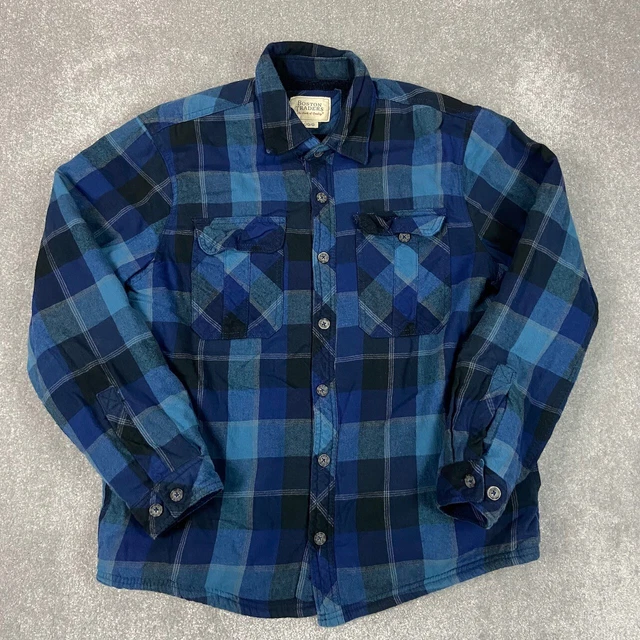 Boston Traders Mens Shacket Jumper Large Blue Button Up Fleece Lined Long Sleeve
