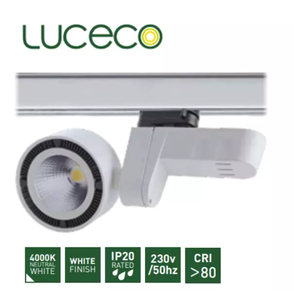 Luceco 24W LED 3 Circuit Track Single Spot Retail Display Light Neutral White