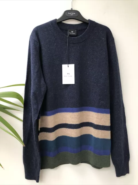 Designer PAUL SMITH Mens Wool Blend Stripe Crew Neck Jumper SMALL BNWT RRP £200