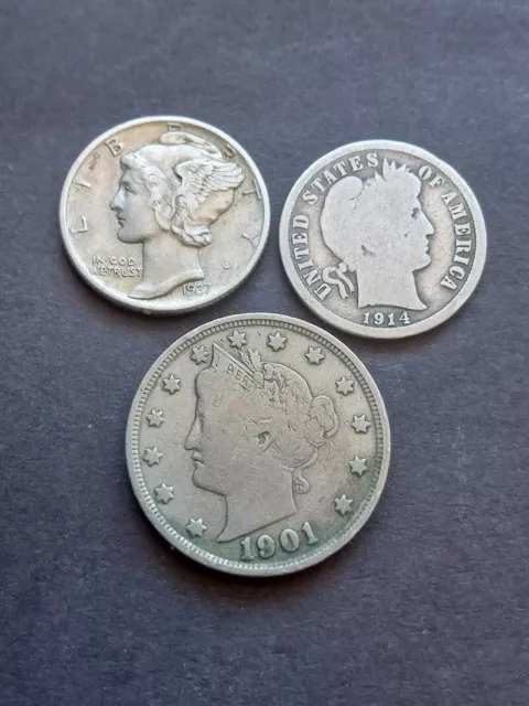 Us Old Coins Lot Of 3 Two Silver Very Nice Coins