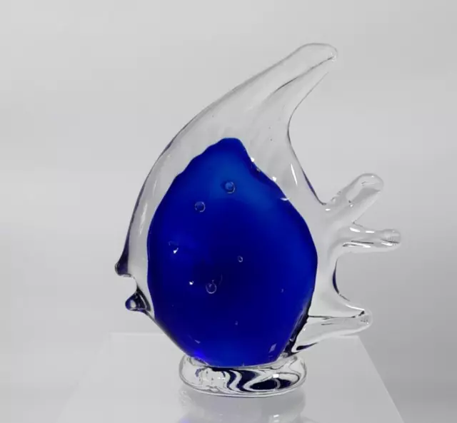 Art Glass Blue Angel Fish Paperweight Shell Pattern Base 10cm