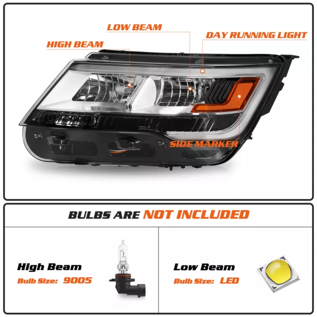 For 2016-2018 Ford Explorer Limited/XLT/Platinum LED DRL Headlight lamps Pair 2