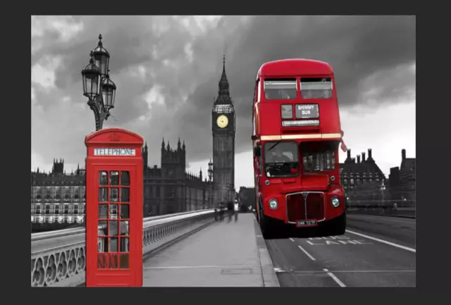 London Metal Sign Landmark Decor Plaque Retro Red Bus Telephone