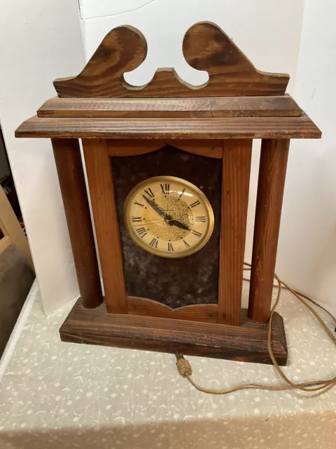 Vintage Lanshire Mantle Wood Clock Electric - Works