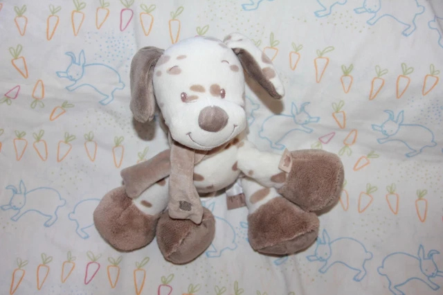 Doudou Nattou Chien  Max Noa Blanc Beige Marron Echarpe Musical 24 Cm Neuf 4