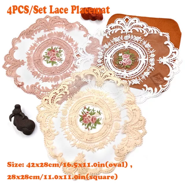 Set Mit 4 Spitze Platzdeckchen Untersetzer Blumen Bestickt Doily Hohl Tischtuch