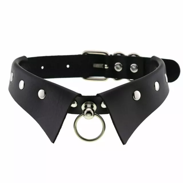 Black Rivet Leather Bondage Choker Punk Circle Spike Goth Emo Collar  Necklace