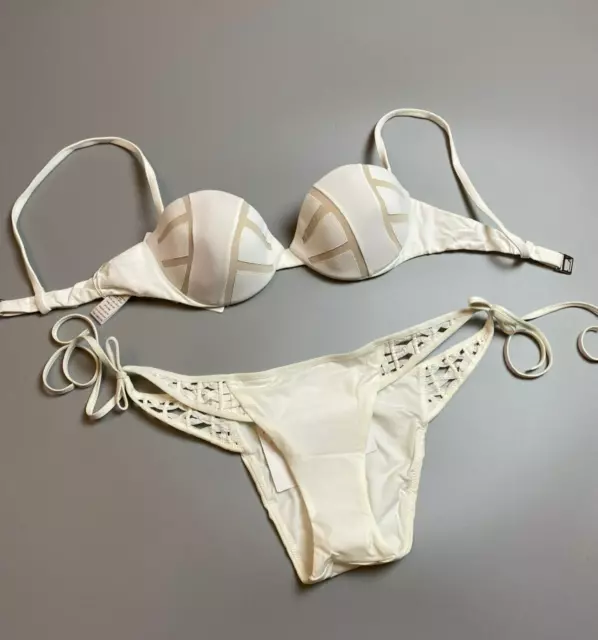 LA PERLA womens bikini swim set (top and bottom) white size S cup B