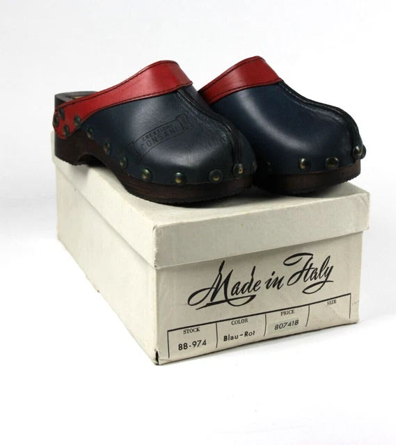 Zoccoli Bambino Blu Rosso Klapperlatschen Pelle Consani Vero Vintage 80s Scarpe