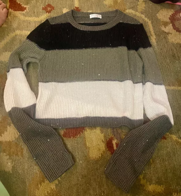 Brunello Cucinelli Sequin Knit Sweater Size XS Colorblock Linen Silk Pullover