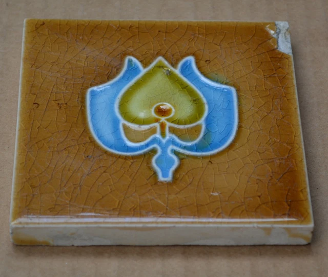 England - Antique Art Nouveau Majolica Tile C1900 3