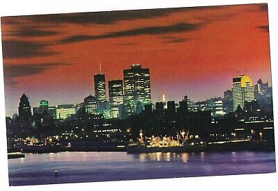 NIGHT View  MONTREAL and HARBOR Gateway St Lawrence Sea Quebec Canada Postcard