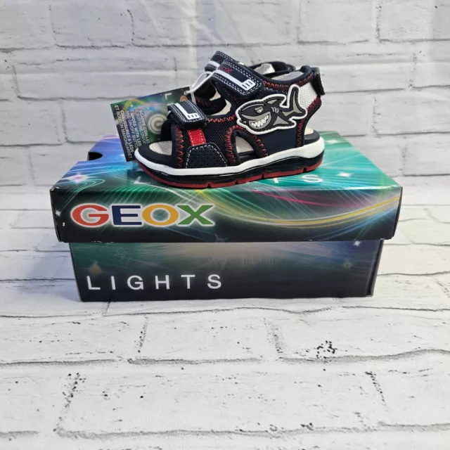 Geox Boy's Sandals Todo Respira Kids Shoes Light Up Navy/Red Shark Size UK 4.5