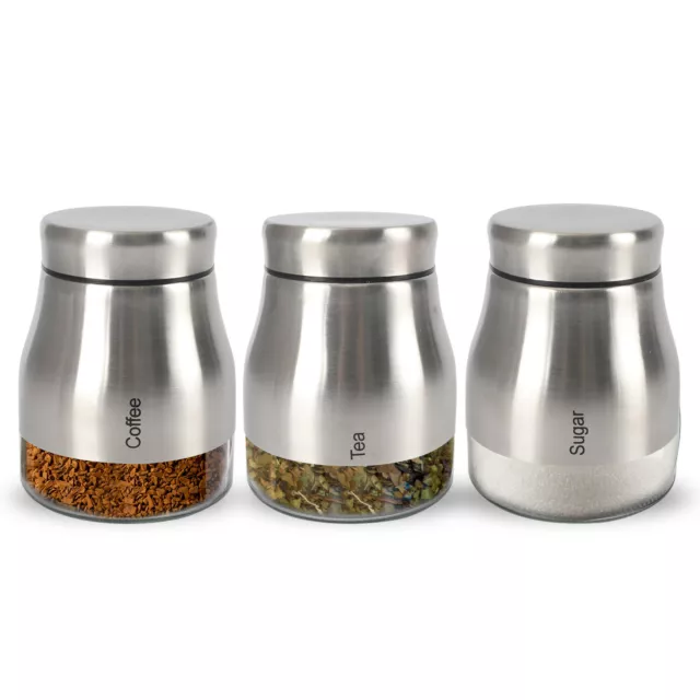 Set of 3 Food Canister Storage Pots Tea Coffee Sugar Jar Caddy Kitchen Storage