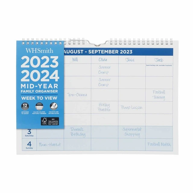 WHSMITH A4 20232024 MidYear Academic Calendar Week to View £5.99
